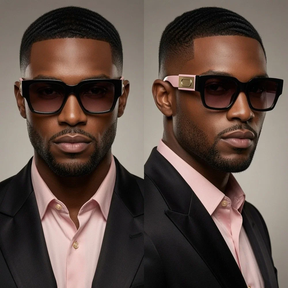 Mens Square Sunglasses Black Pink Frame Retro Style Hip Hop‎ Cholo Rapper Shades